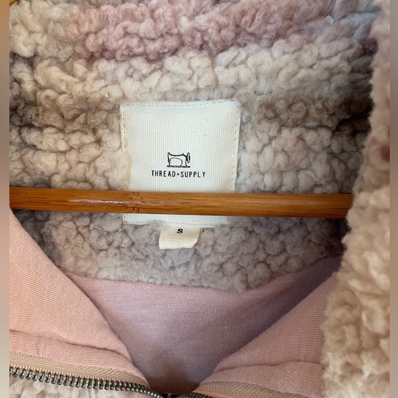 Thread & Supply Small Plaid Sherpa Pink Half Zip Sweater - Picture 5 of 7
